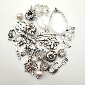 35+ Charms Lot Kitchen Cooking Tea Silver Tones Sparkly Jewelry Making Gift Idea